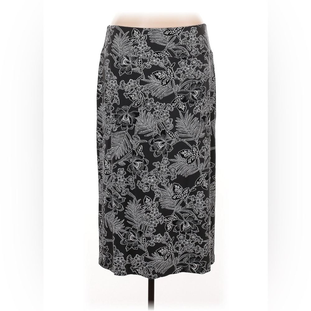 ❤️ J. Jill Wearever Dark Gray, Black & White Floral Pull-on Midi Skirt XL